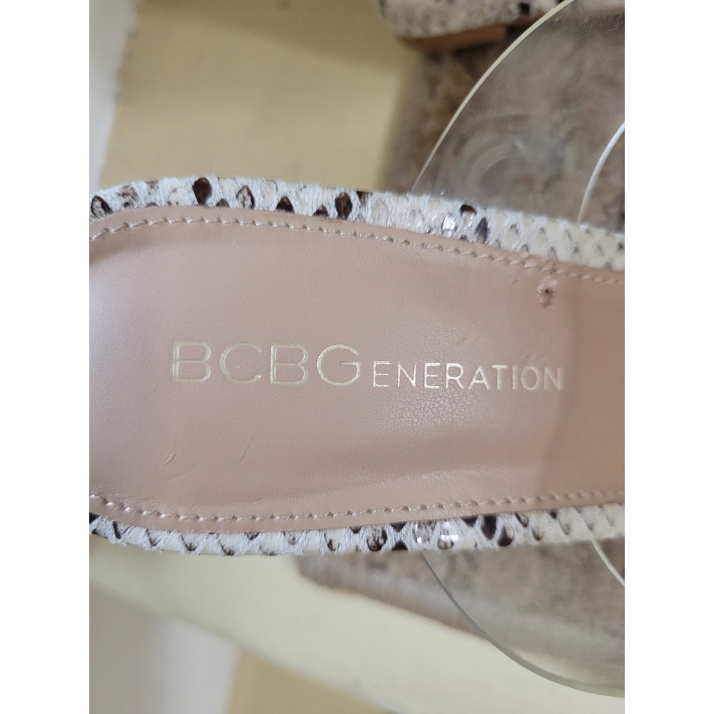 BCBGeneration Pina Snakeskin Wedge Sandals with Clear Strap and Matching Scarf‎ - Picture 5 of 7